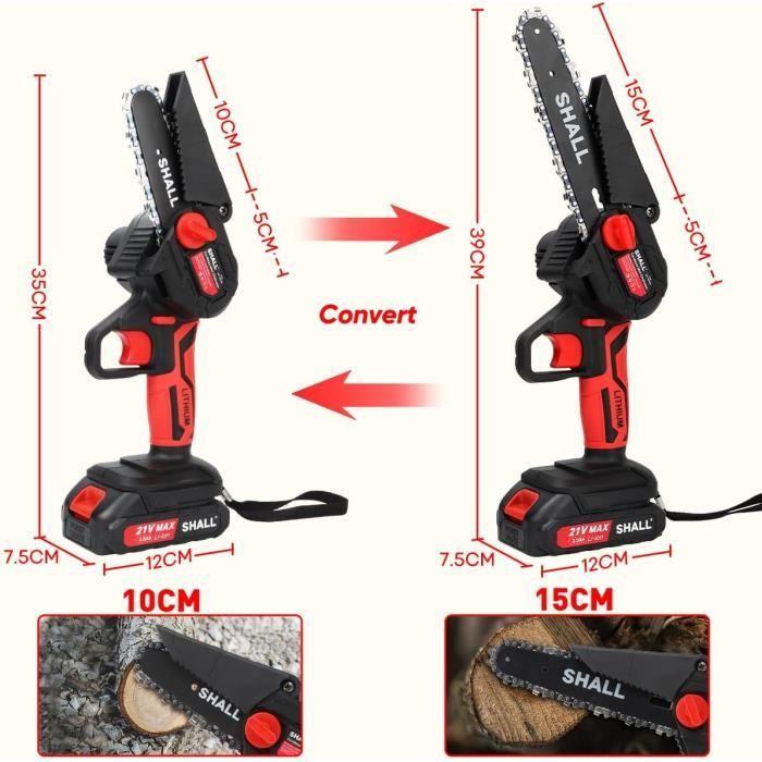 Mini tronçonneuse portable shall tools 21v avec 2 batteries et 4 chaînes