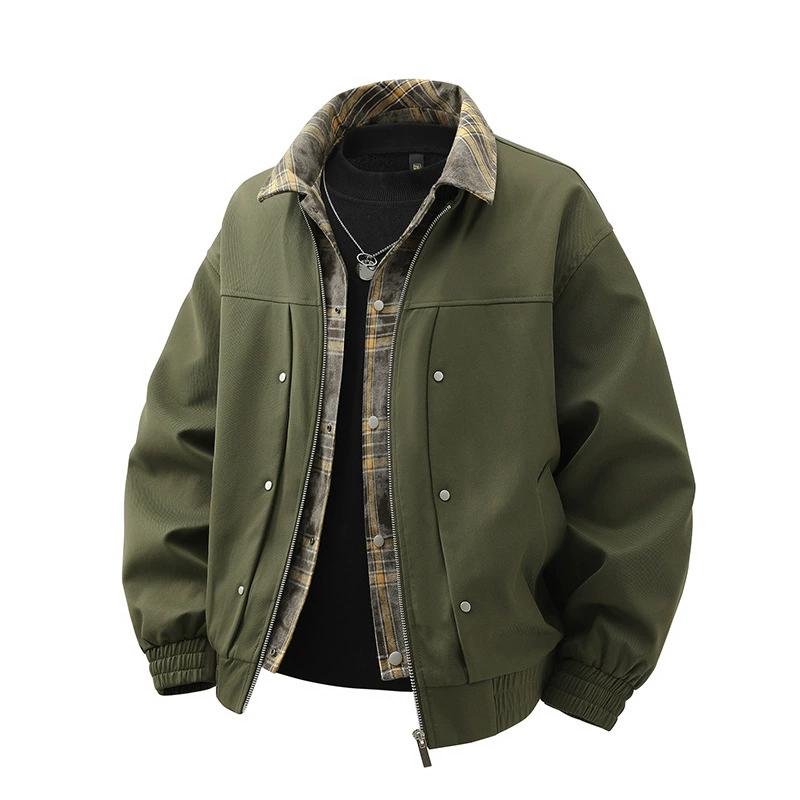 Chaqueta de Cuello de Dos Piezas Falsas con Empalme de Cuadrícula para Hombre Talla Grande M-8XL