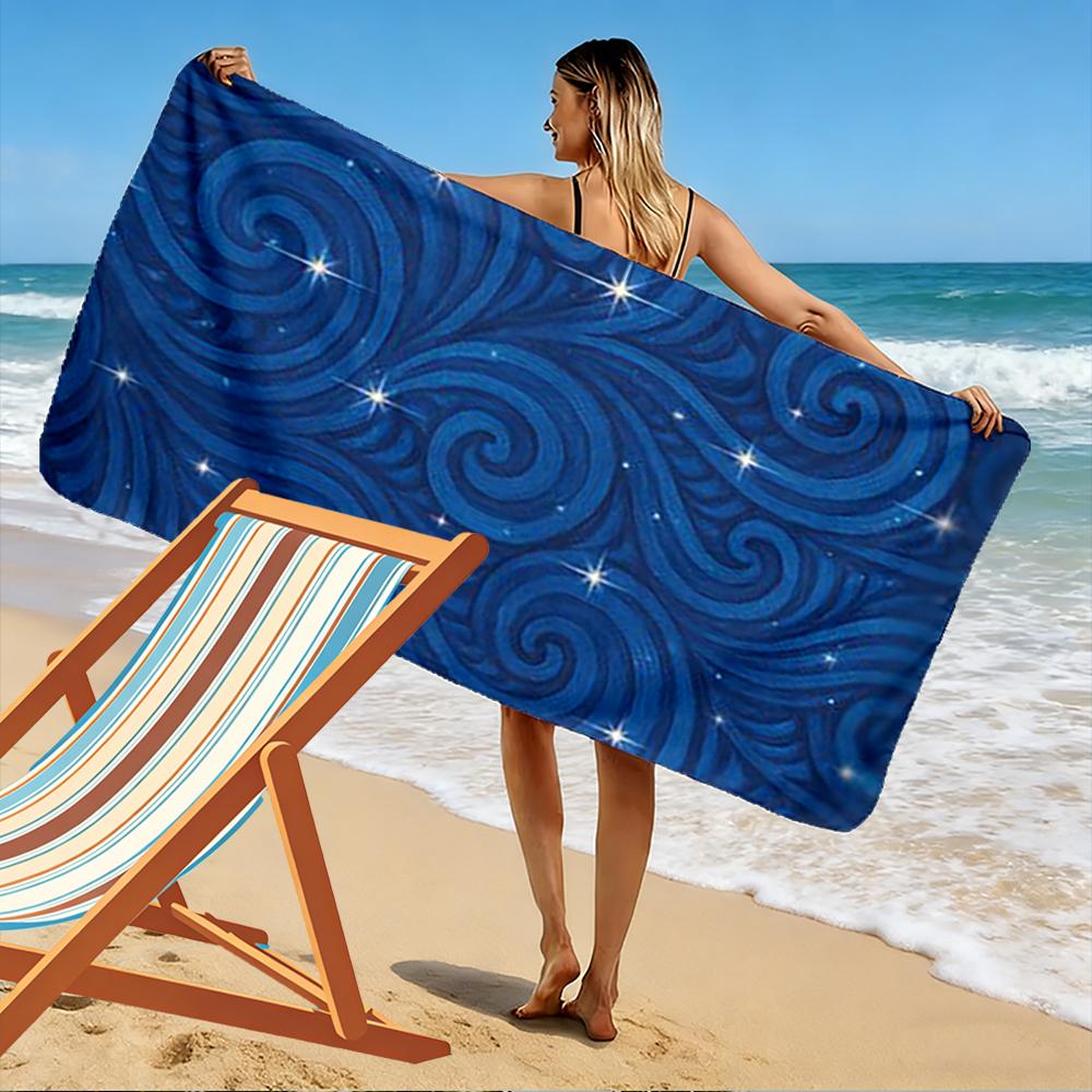 Swirling Blue Pattern with Stars Beach towel quick-drying for travel outdoor sports jogging beach and swimming
