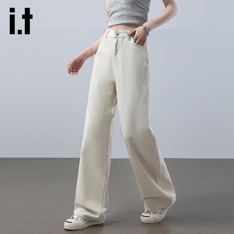 izzueit Women's High-Waist Wide-Leg Off-White Denim Jeans