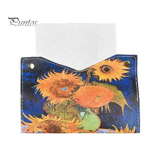 Space Saving Paper Holder PU Leather Tissue Box Cover with Wild Rose/Sunflower Pattern, Foldable Desktop Organizer, Napkin Case, Facial Organizer