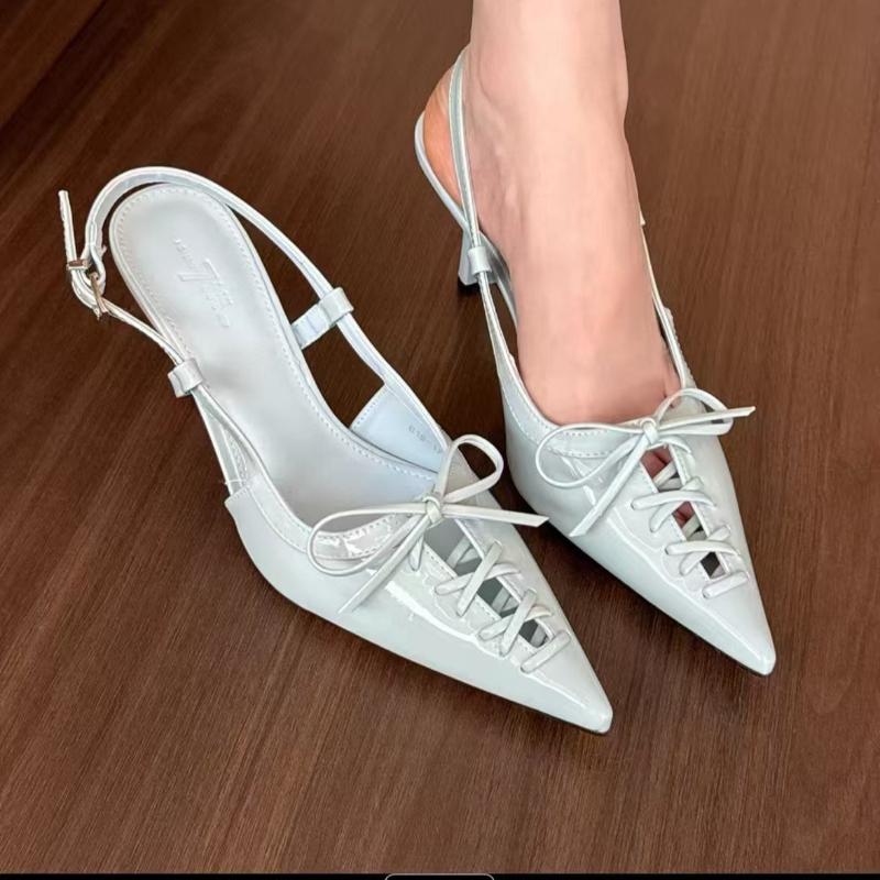 Sandales à nœud pointu pour femmes Fine High Heel Shallow Mouth Baotou Solid Colour Casual Sandals