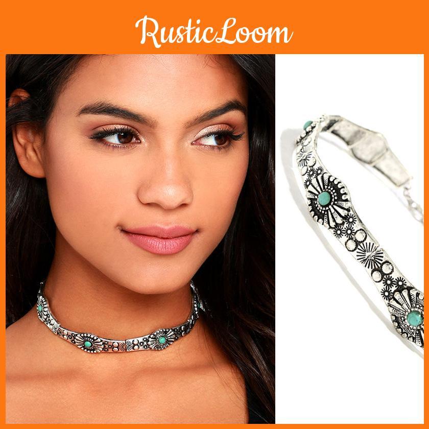 Zigeuner Vintage Geometrische Legierung Türkis Halskette Für Boho Frauen
