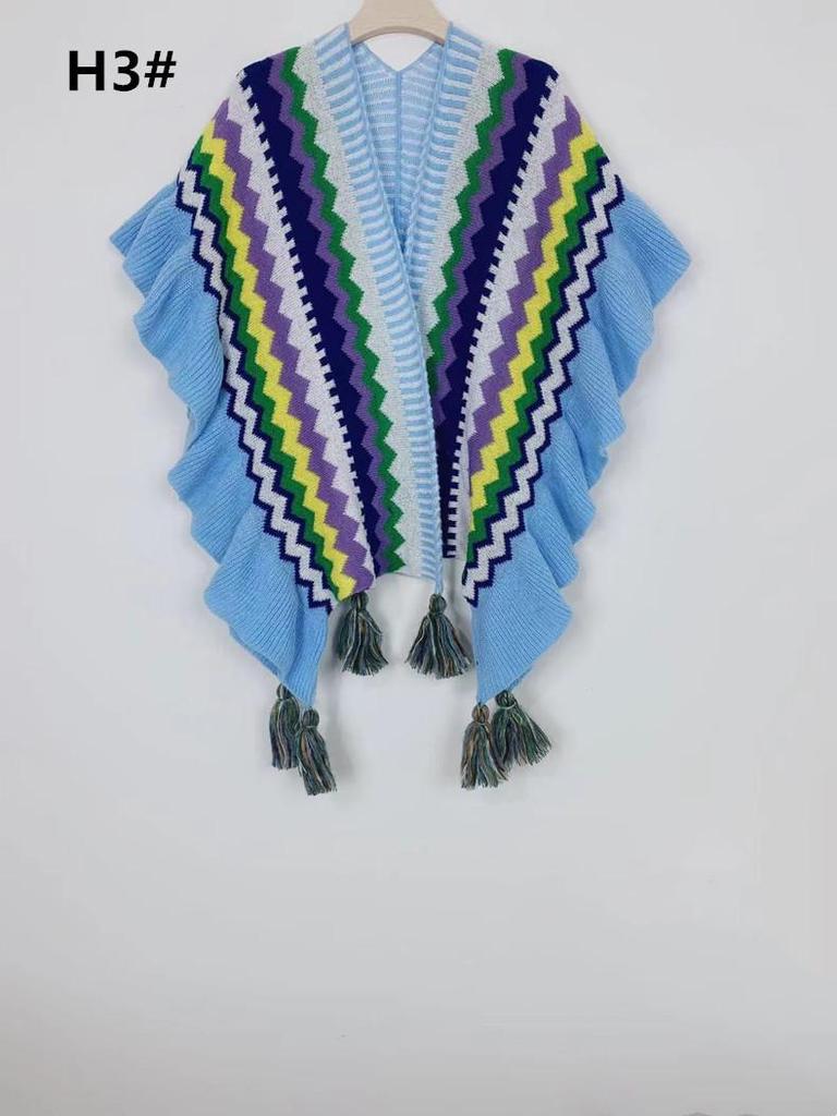 Bohemian Shawl: Autumn/Winter Striped Ruffle Cape - Qinghai-Tibet Line Travel Wear