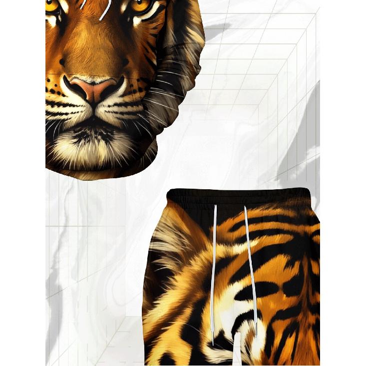 Men's Casual 3D Printed Sweatshirts with Realistic Tiger Head Design, 2pcs