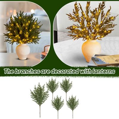 Vorbeleuchtete Zweige, Beleuchtete Zweige, Realistische Künstliche Zweige, Weihnachtliche Künstliche Tannennadel-Kränze, Geeignet für DIY-Kränze, Vase