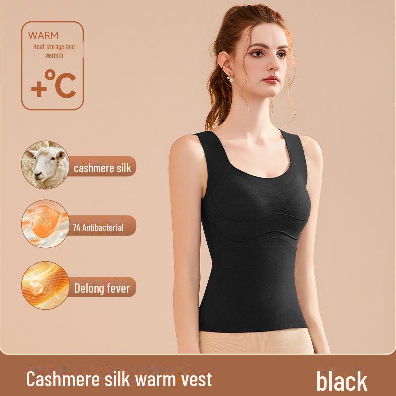 

Женский антибактериальный кашемировый жилет с шелковой лентой и бархатистым теплом XXL 140-155 catties чёрный