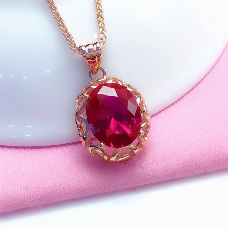 Purple Gold Inlaid Oval Redstone Egg Surface Pendant Rose Gold Plated Premium Colored Gold Necklace