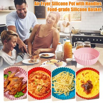 Silicone Air Fryer Liner with Handles Round Foldable Mats for Baking Frying