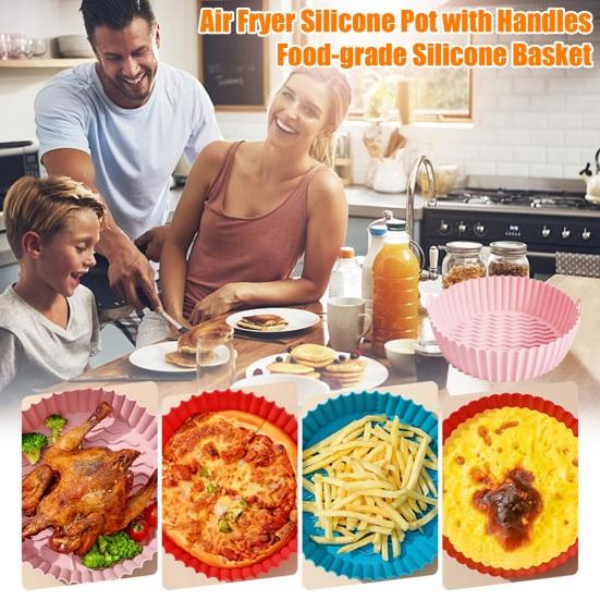 Silicone Air Fryer Liner with Handles Round Foldable Mats for Baking Frying Steaming Food-Grade Non-Stick Heat-Resistant Baking Tray