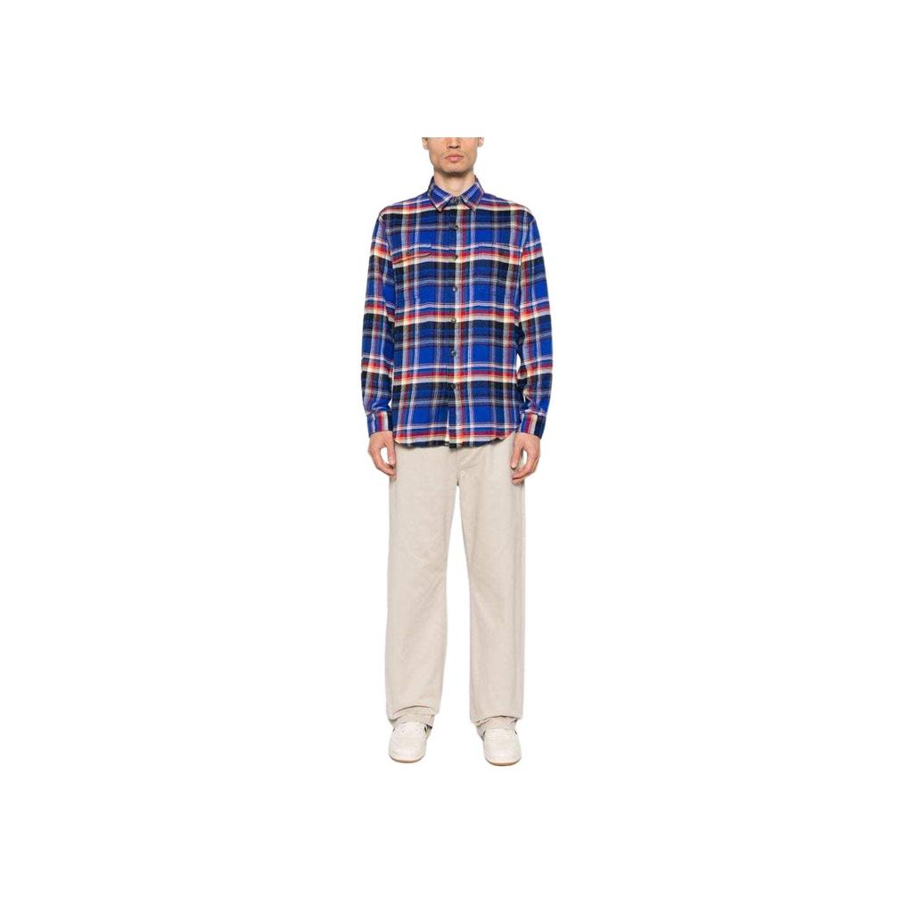 Polo Ralph Lauren Plaid Polo Collar Single-Breasted Long Sleeve Curved Hem Shirt Men Shirts Blue 710918882-001