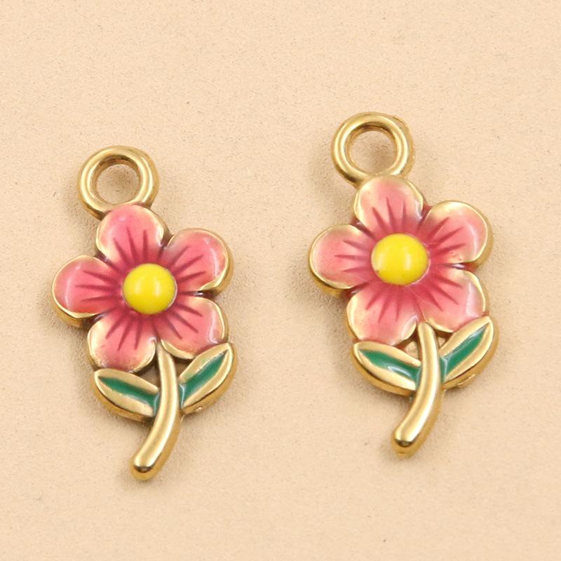 Stainless Steel Mushroom Flower Ornaments: Drip Oil & Golden Enamel Charms