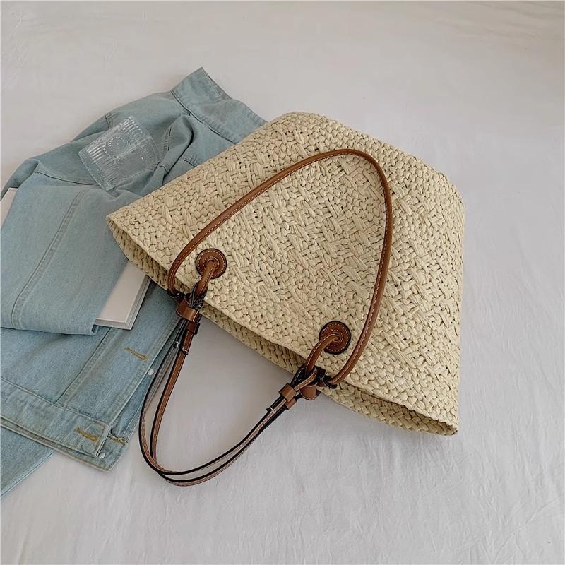 Handgemaakte Dames Handtassen grote Geweven Dames Schoudertas Zomer Riet Strandtassen Shopper Manden Boheemse Rotan Tote Bag
