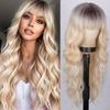 Bangs 26 Inches Deep Wave Body Wave Long Curly Synthetic Hair Wig Heat-Resistant Glueless European American Women High