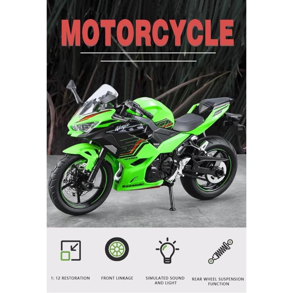 1/12 Kawasaki Ninja 400 Alloy Diecast Motorcycle Model Vehicle Collection Sound & Light Off Road Autocycle Toy Car Model