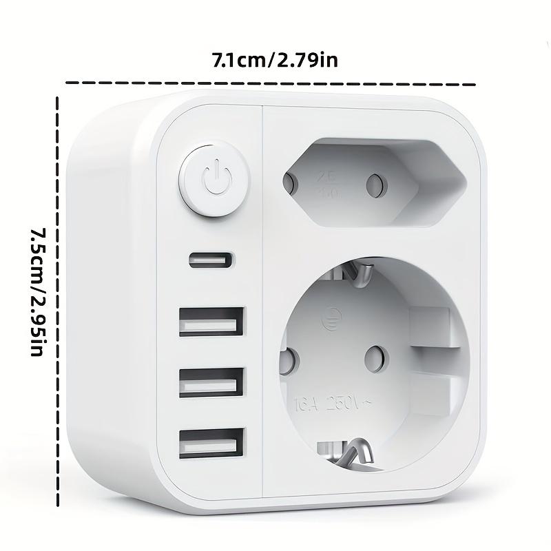 EU Plug Converter Multifunctional Socket Extension with 3 USB Ports and 1 Type-C Charger,  Home/Office Universal Outlet German French Russian European