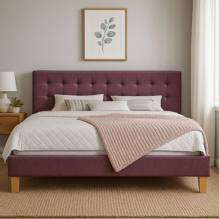 Solide et Confortable Lit avec Sommier Tte de Lit Capitonnee Couleur rouge160x200