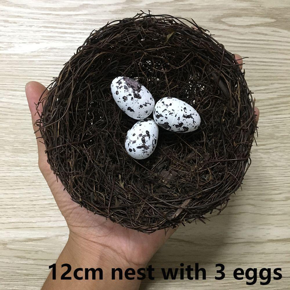 1Set Artificial Birds Nest Toad Vine Woven Fake Eggs Straw Roost Easter Ornaments