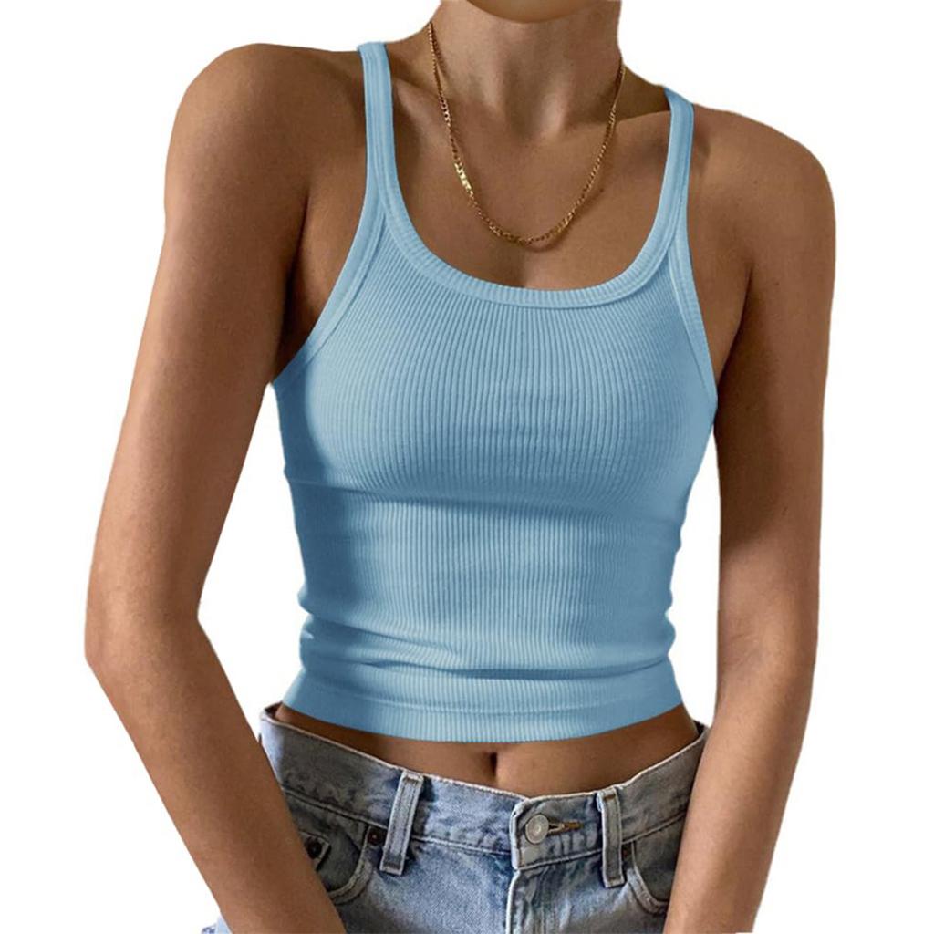 Women's Fashion Casual T-shirt Round Neck Vest Slim Bottom Solid Color Tops
