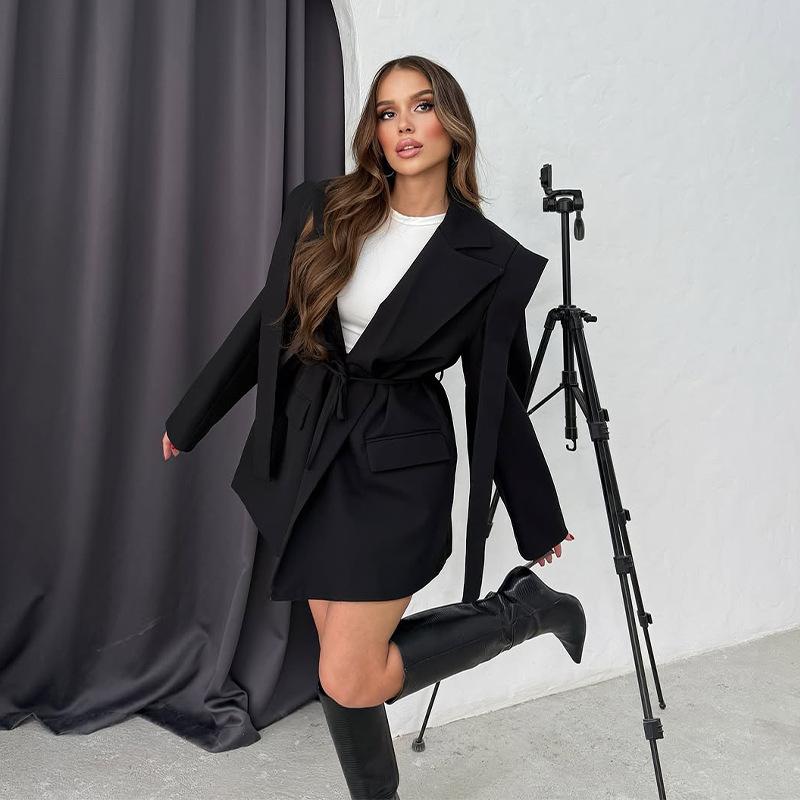 Letní Laoel Volný Sako s Cinch Pasem Dámské Tenké Sako s Dlouhým Rukávem Módní Kabát pro Kancelářskou Dámu na Dojíždění