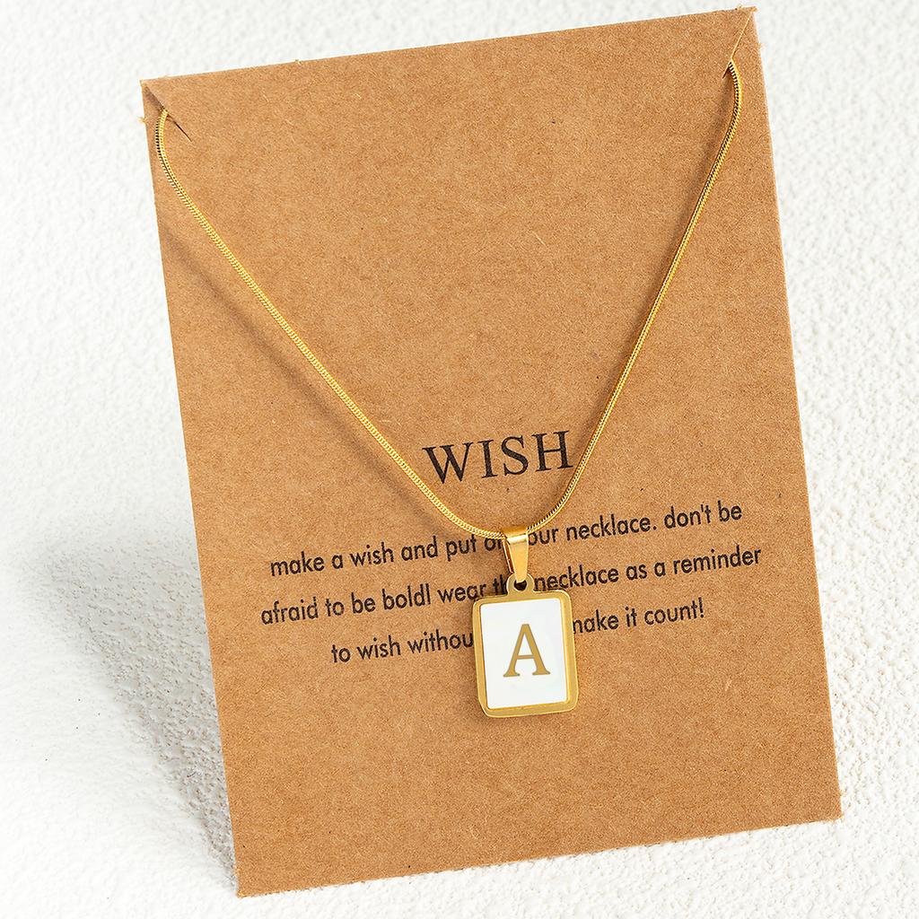 Square 26 Letter Shell Material Pendant for Women's Light Luxury Party Style Gold Hypoallergenic Jewelry Necklace