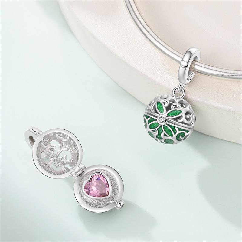 925 Silver St Patricks Day Lucky Charm Green Clover Pendant Bead for Women DIY Jewelry Necklace Bracelet Gift