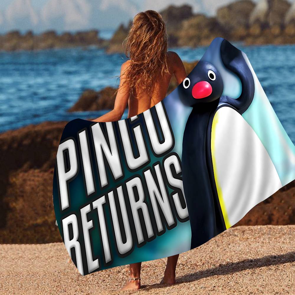Jmg Household Supplies Cartoon Pingu Penguin Microfiber Printed Beach Towel Mountain Climbing Yoga Beach Swimming Running Absorbent Soft Towel