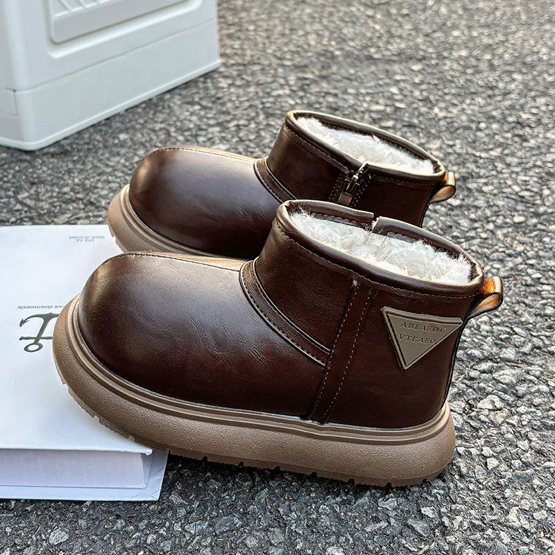 Kids Brown Fur Lined Side Zipper Winter Snow Boots 26 коричневый