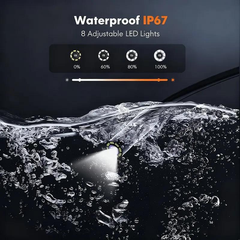 Industrial Endoscope Camera 4.3inch IPS Screen 8mm HD1080P IP67 Waterproof 8 LED Light Inspection Borescope for Pipe Car Repair