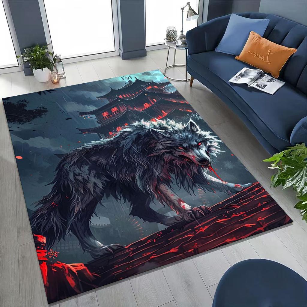 Norse Mythology Fenrir Wolf Beast Cartoon Rug for Bedroom Living Room Sofa Home Doormat Decor, Large Kid Play Non-slip Floor Mat