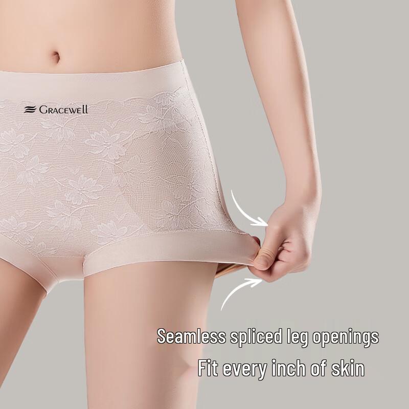 Tingmei Women's High-Waist Tummy Control Lace Jacquard Briefs