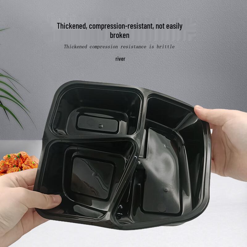 Jinmei Hewang 930ml Black 3-Compartment Disposable Takeaway Boxes