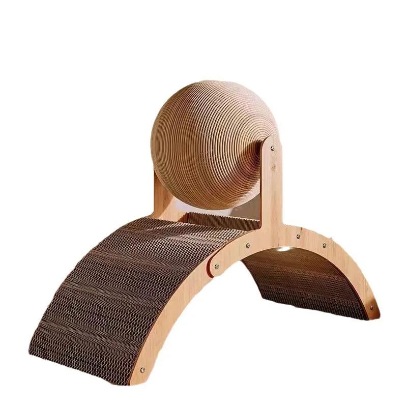 2-in-1 Wooden Cat Scratching Ball Sisal Scratch Board Ferris Wheel Grinding Paw Toy for Kittens