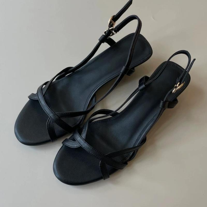 

Fashion High Quality Brown Faux Suede Wedge Sandal Women Fashion Round Toe Back Strap Buckle Designer Shoe Elegant Open Toe Roman Sandal 40 чёрный