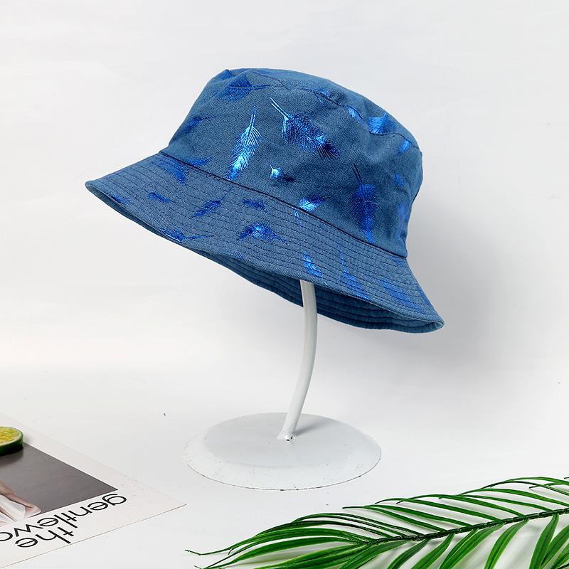 Unisex Adult Double Sided Wear  Feather Print Fisherman Hat Sunscreen Outdoor Cap Hip Hop Punk Hat for Men Women