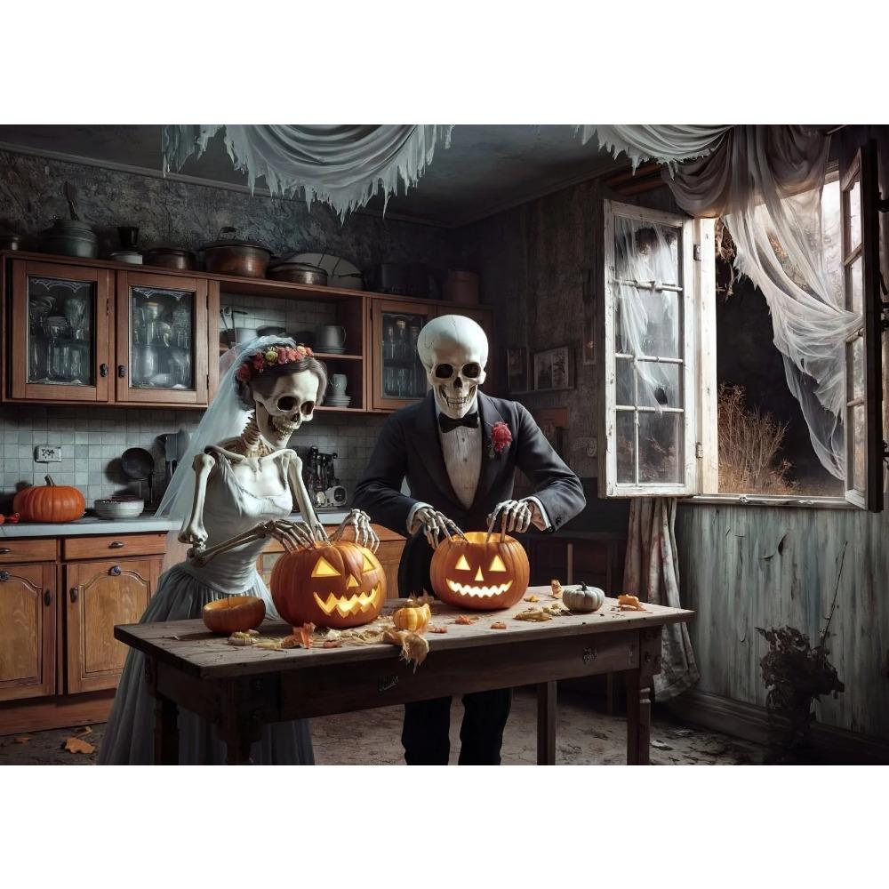 Dark Vintage Witch Halloween Posters Haunted House Pumpkin Girl Creepy Mansion Canvas Painting Wall Art Pictures Home Room Decor