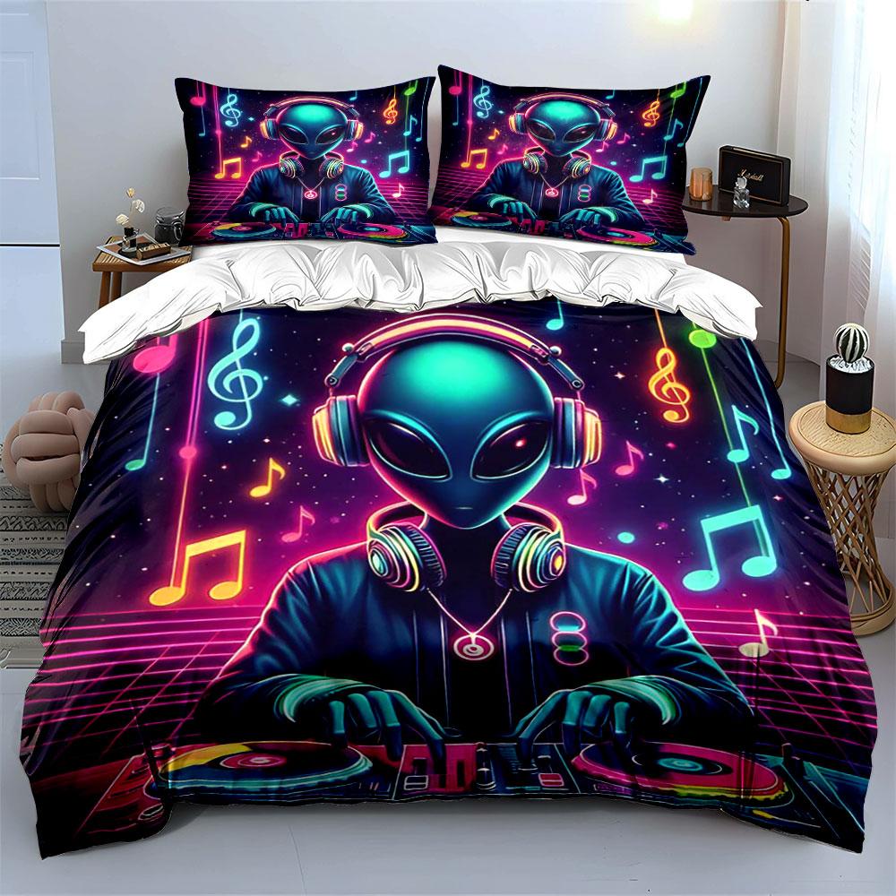 "Groovy Alien Vibes Party" Bedding Sets Duvet Covers Pillowcases(1* Duvet Cover 2* Pillowcases Without Duvet Insert)