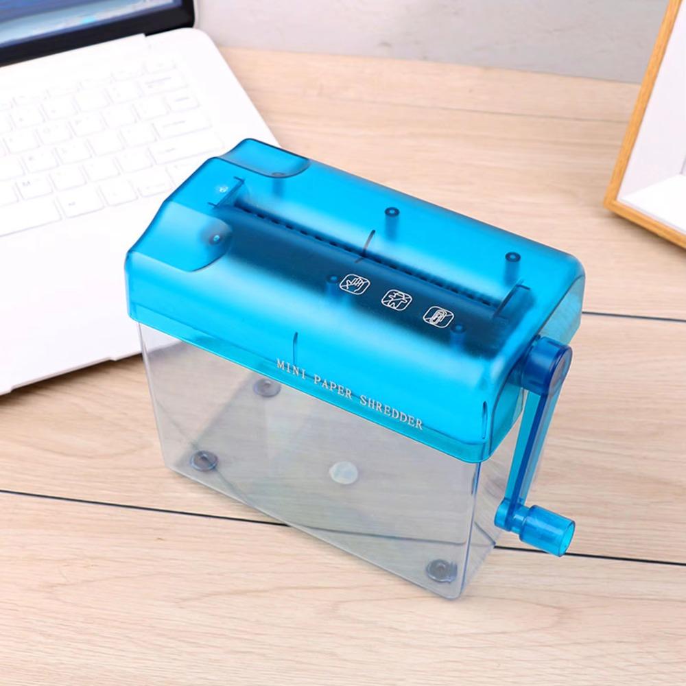 Portable Mini Manual Paper Shredder Transparent Hand Crank Paper Sharper ABS Non-slip Base Documents Paper Cutting Tool Office
