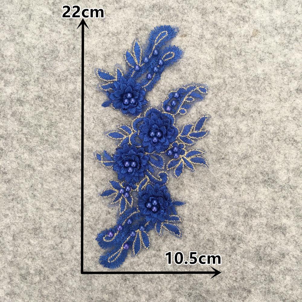 

Blue I Polyester Embroidered Mesh Beads Drilled Sewing Lace Diy Single Flower Decoration With Clothing Accessories Style 1352 (1 piece)