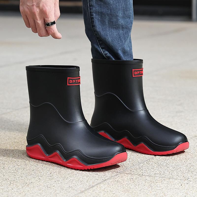 Rain shoes men's new non-slip waterproof rain boots men's cotton outer wear work car wash shoes fishing shoes medium and short rubber shoes