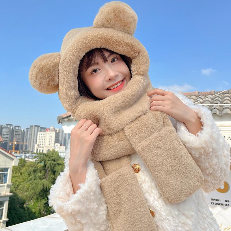 Women's Winter Rabbit Plush Hat, Scarf & Gloves Set - Cute, Thick, and Windproof.