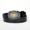Men's Bull Head Western Leather Belt with Large Buckle