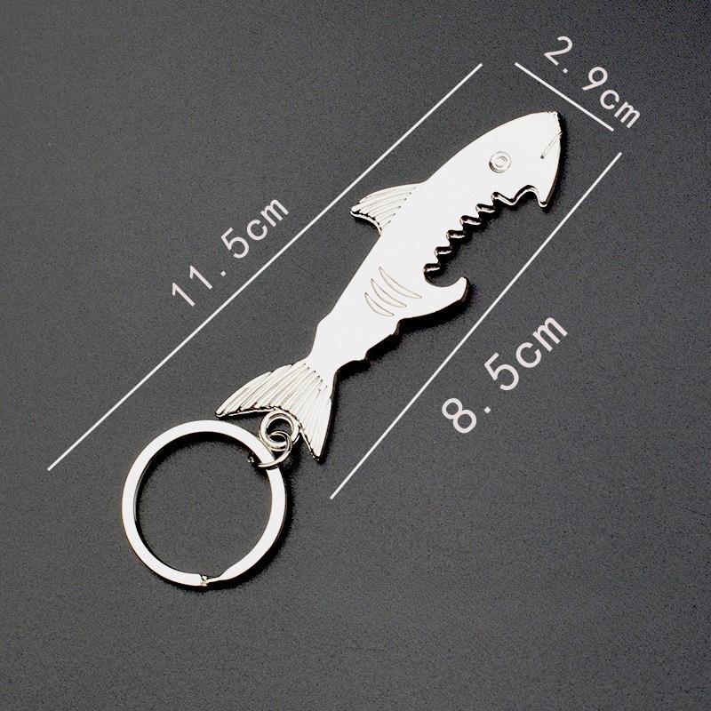 Zinc Alloy Beer Bottle Opener Keychain Shark Bottle Opener Household Bar Tools Creative Keychain Gift Multi-functional Key Chain
