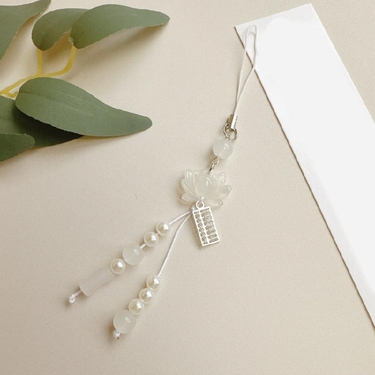 Trendy Lotuses Phone Chain Handmade Beaded Keychain Charm Fashionable Chinese Style Bag Pendant for Women Girls