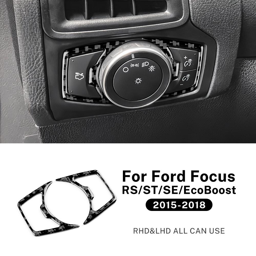 Real Soft Carbon Fiber For Ford Focus SE RS ST Focus MK3 Ecoboost 2015 2016 2017 2018 LHD RHD Car Headlight Button Accessories
