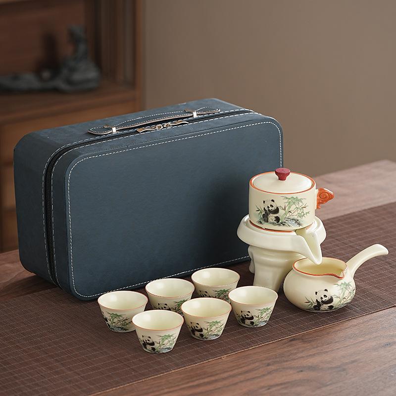 Ru kiln light luxury automatic artifact household panda anti-scalding tea set lazy stone grinding ceramic teapot