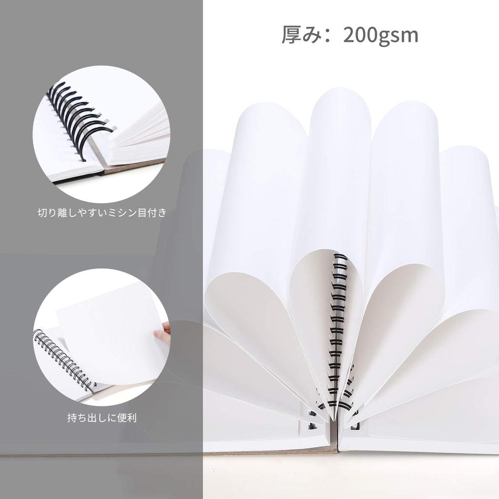 Ohuhu Sketchbook Watercolor Paper 200gsm 254mm x 193mm 62 Sheets Extra Thick Mixed Media Sketchbook Medium Ring Type Perforated Marker