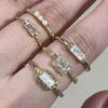 Huitan Slim Gold Color Ring for Women Stackable Inlaid Shiny Cubic Zirconia Party Versatile Created Opal Daily Elegant JewelryGood Product