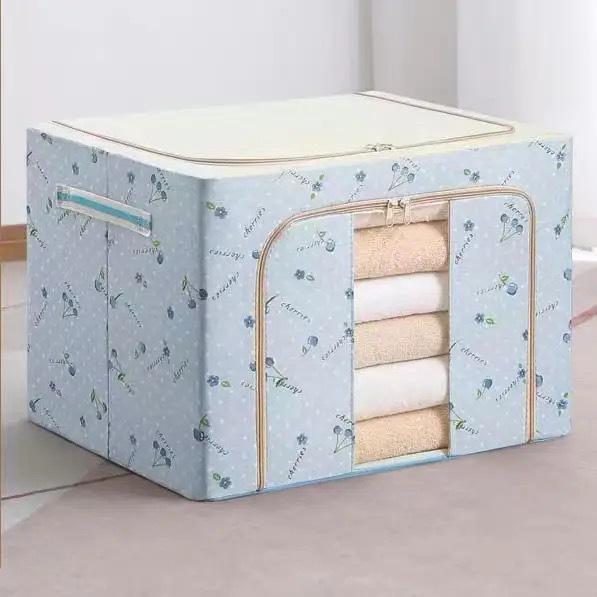 Large Storage Box, Thickened Oxford Cloth, Foldable Steel Frame, Double Opening, Waterproof Fabric, Quilt Organizer
