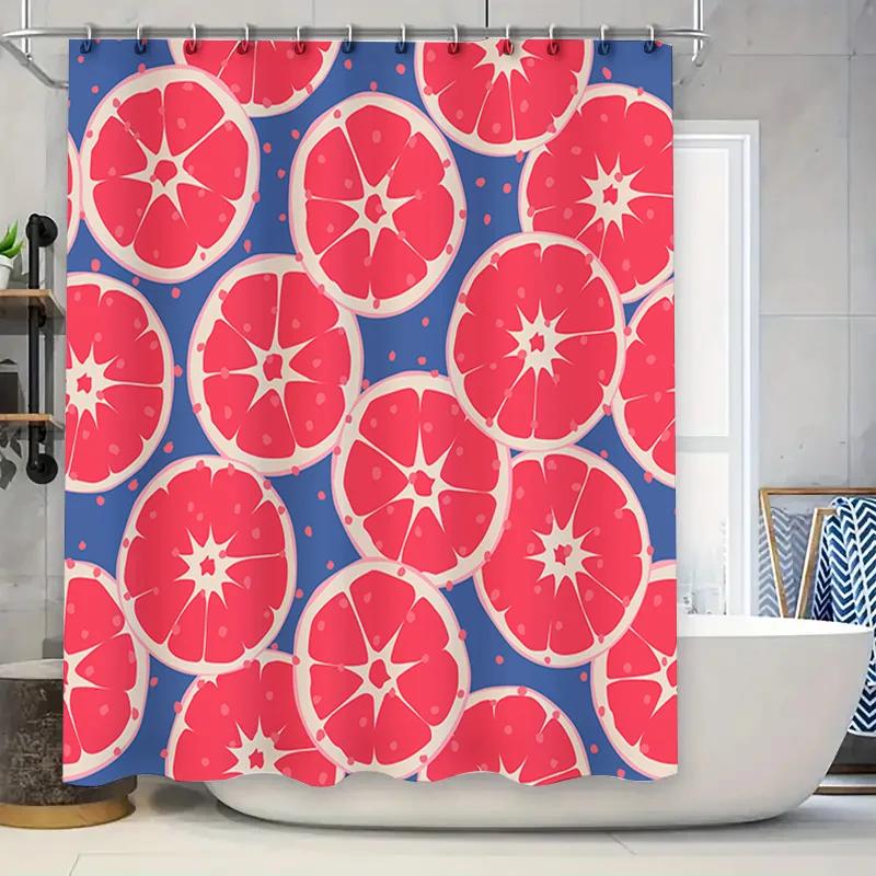 Blue Shower Curtain with Grapefruit Print for Bathroom Decor Waterproof Polyester Fabric